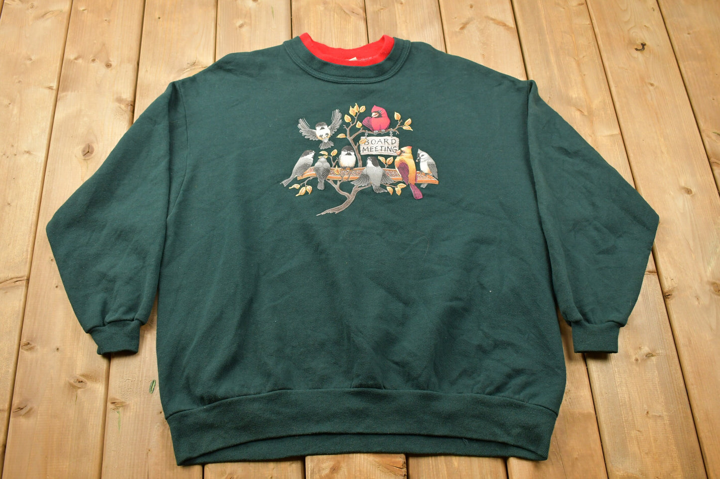 Vintage 1990s Bird Theme Crewneck Sweater / 90s Crewneck / Grandma Sweater / Streetwear / Made In USA / Animal Theme / Board Meeting