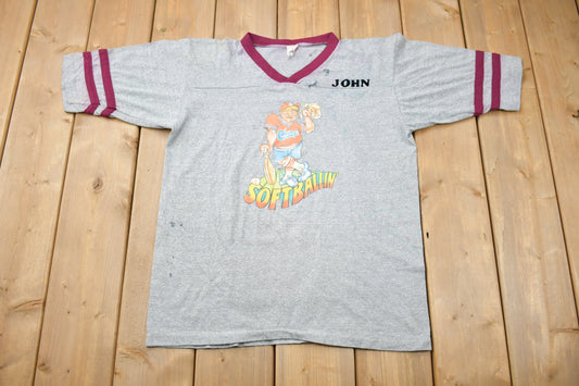 Vintage 1970s Softballin' Graphic T Shirt / Vintage T Shirt / Streetwear / Graphic Tee / Single Stitch / Made In USA