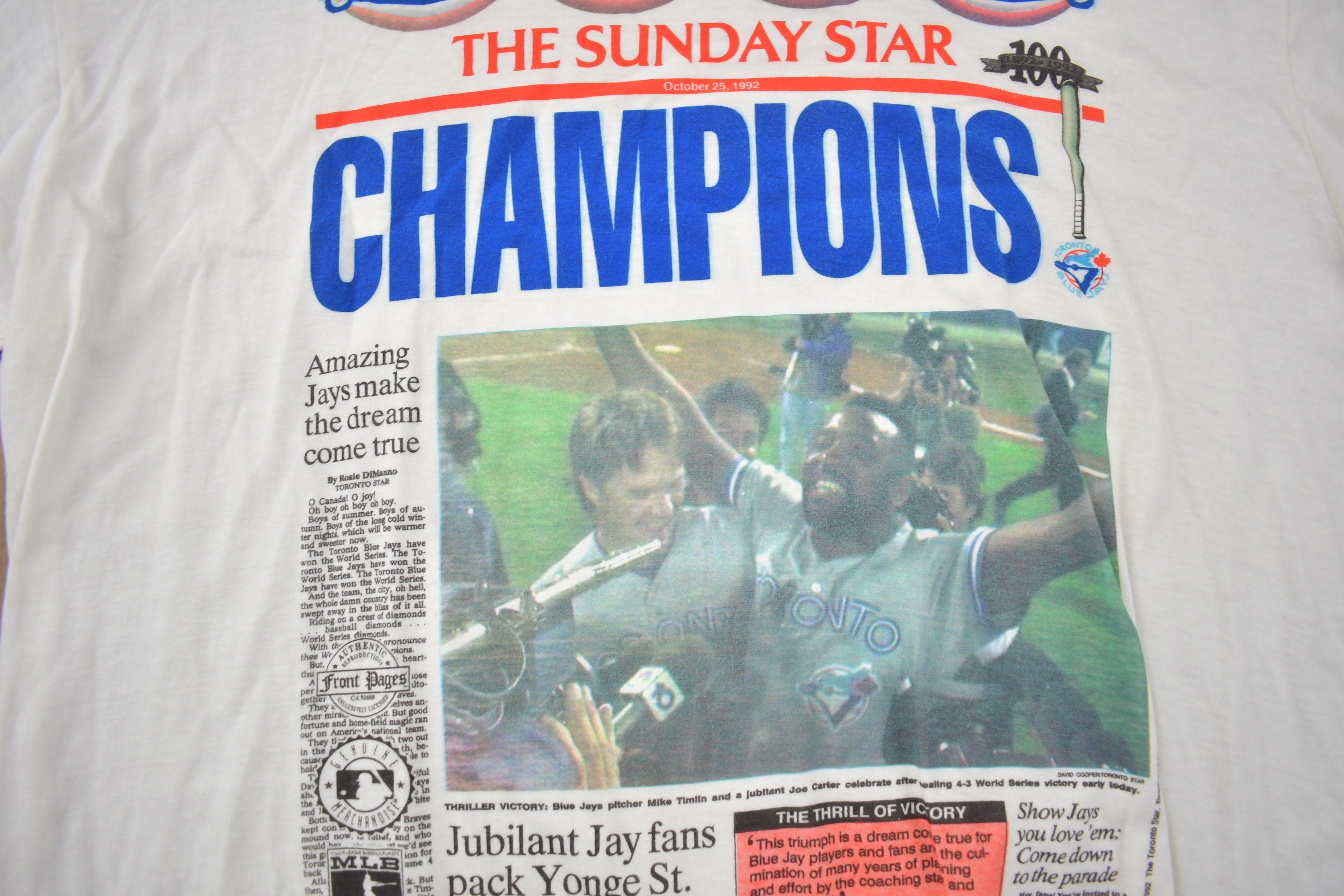 Vintage 1992 Toronto Blue Jays MLB World Series Championship T-shirt