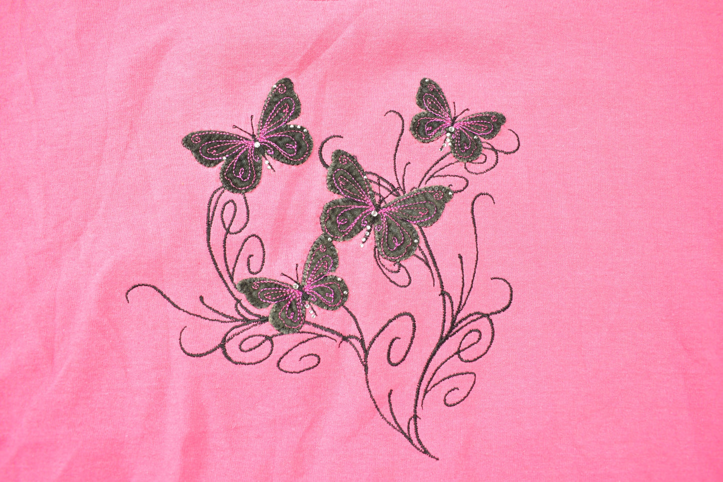 Vintage 1990s Pink Butterfly Crewneck Sweatshirt / 90s Crewneck / Made In USA / Streetwear / Embroidered