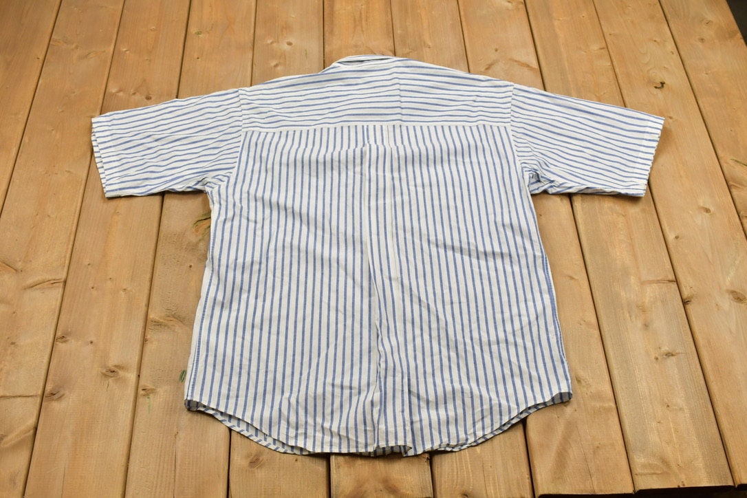 Vintage 1990s Eddie Bauer Button Up Short Sleeve Rufton Stripe Shirt / 1990s Button Up / Vintage Eddie Bauer / Striped Button Up / 90s Shirt