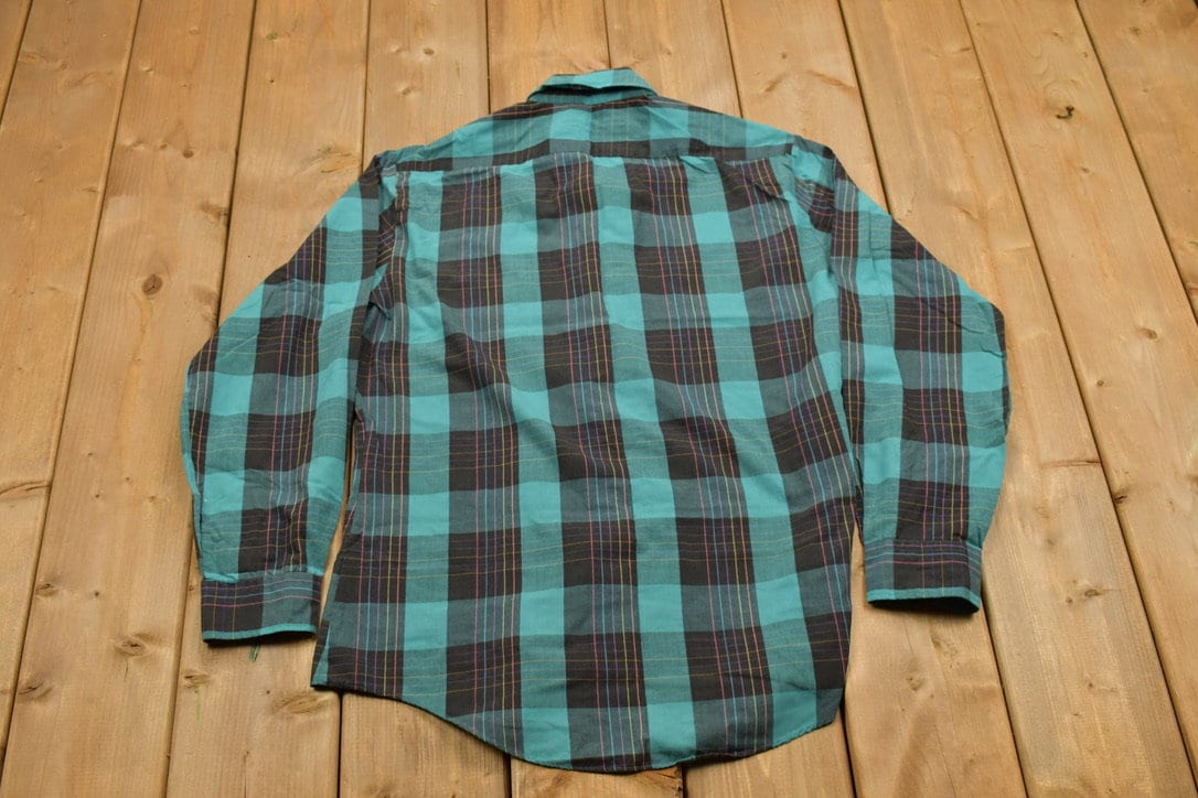 Vintage 1990s Plaid Check Button Up Shirt / 1990s Button Up / Vintage Check Button Up / Plaid Shirt / Button Down / Introspect Button Up