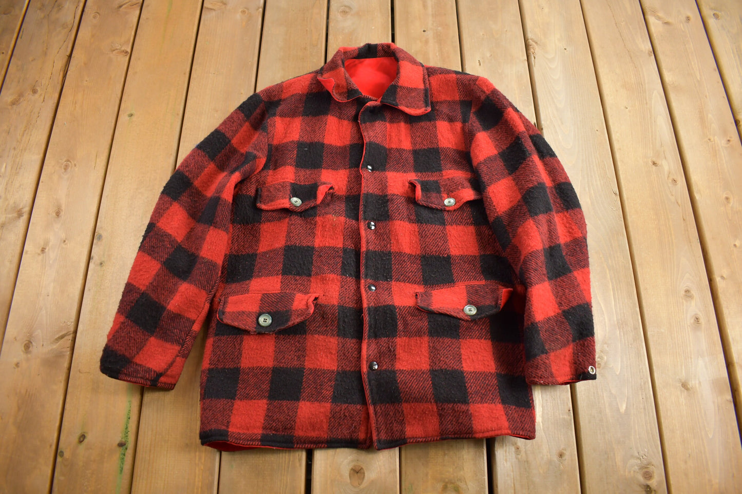 Vintage 1960s 100% Wool Reversible Buffalo Plaid Jacket / Wool Jacket  / Vintage Jacket / Outdoorsman / Hunting Jacket / True Vintage