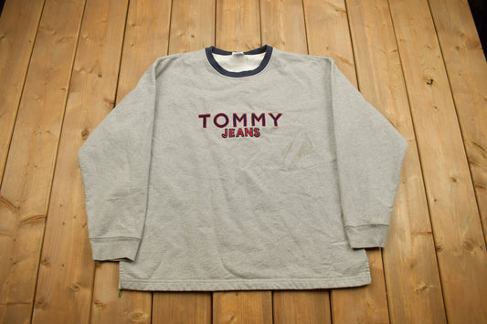 Vintage 1990s Grey Tommy Jeans Crewneck Sweatshirt / 90s Crewneck / Made In Mexico / Streetwear / 90s Blank/