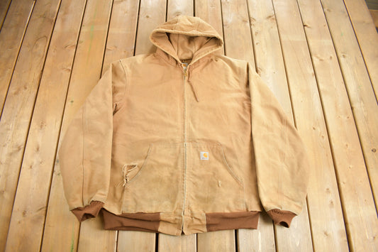 Vintage 1990s Carhartt Hooded Work Jacket / Workwear / Streetwear / Made In USA / Distressed Carhartt Jacket