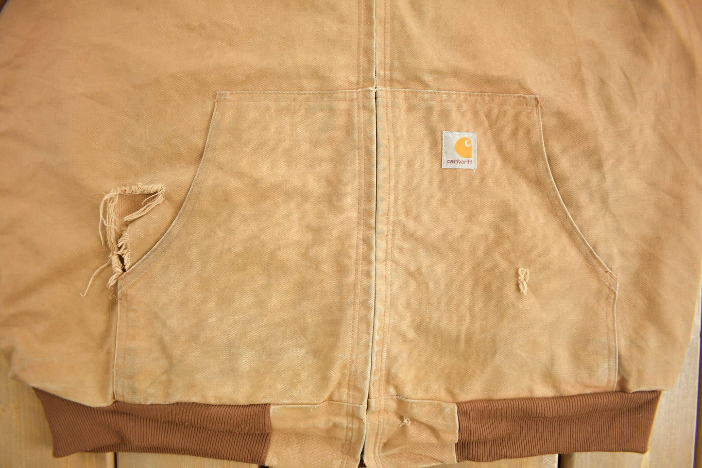 Vintage 1990s Carhartt Hooded Work Jacket / Workwear / Streetwear / Made In USA / Distressed Carhartt Jacket