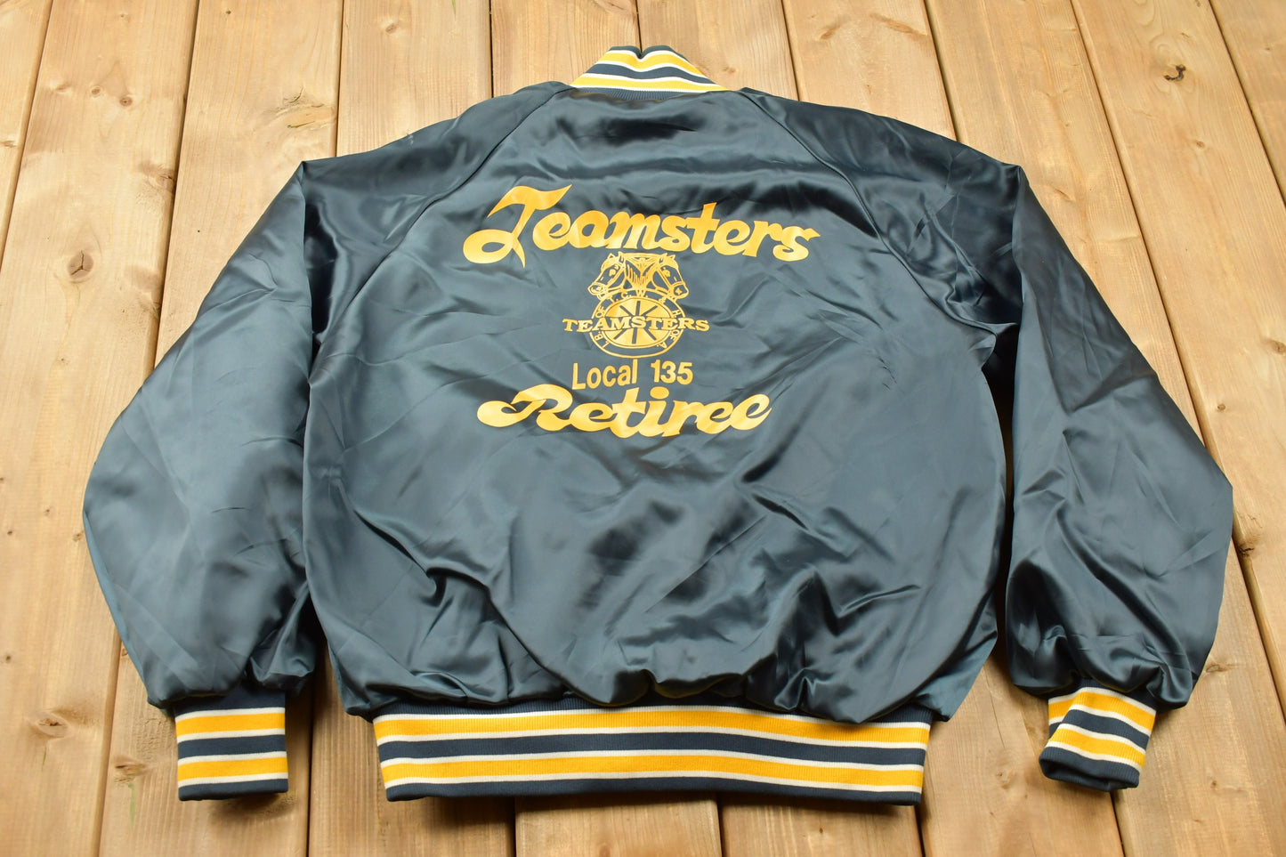 Vintage 1980s Teamsters Local 135 Satin Bomber Jacket / Athleisure / Chain Stitch / Streetwear / Sportswear / Retiree / Union / Indianapolis