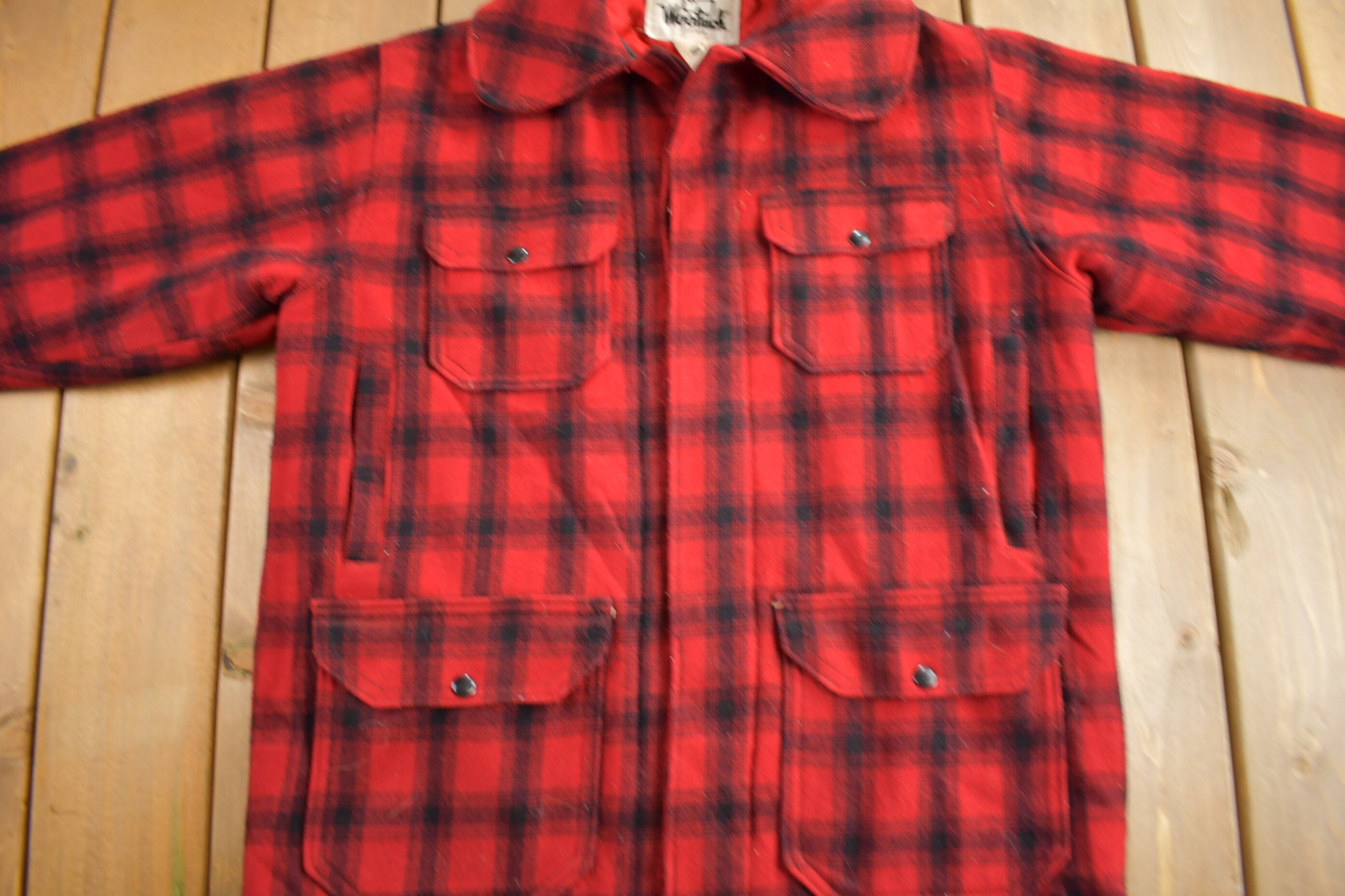 Vintage 1980s Woolrich Wool Buffalo Plaid Button Up Jacket