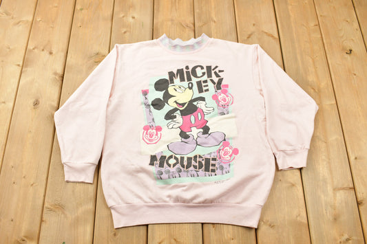 Vintage 1990s Mickey Mouse Disney Crewneck / Vintage Sweatshirt / Vintage Disney / Mickey / Mickey Graphic / Made In USA / Pink Mickey Mouse