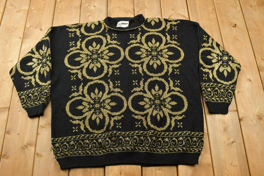 Vintage 1990s Abstract Wool Knit Sweater / Vintage 90s Crewneck / Outdoorsman / Vintage Knit / Winter Sweatshirt / Christmas Sweater