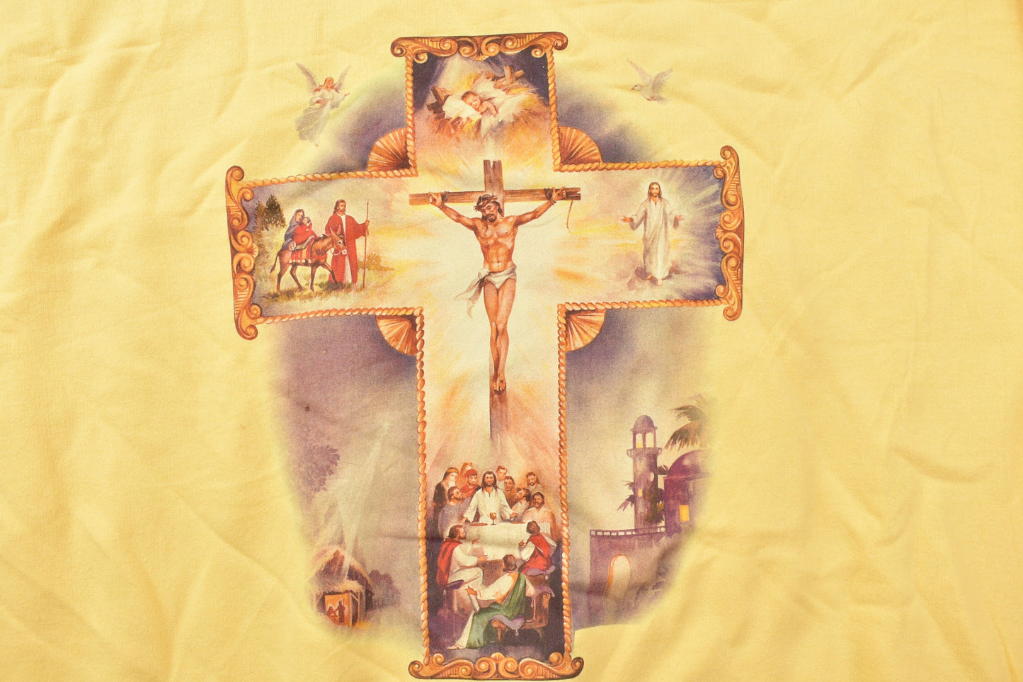 Vintage 1990s Jesus Cross Theme Crewneck Sweatshirt / 90s Crewneck / Souvenir / Festive / Streetwear / Rare Jesus Sweater / Last Supper