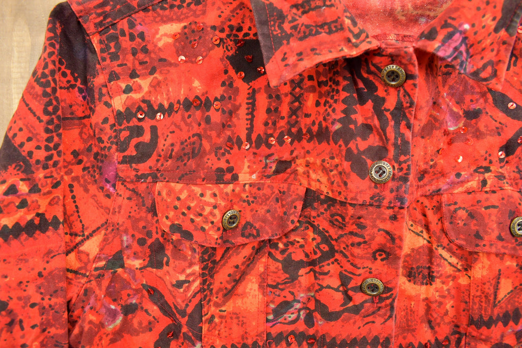 Vintage 1990s Official Jacket Abstract Pattern Denim Jacket