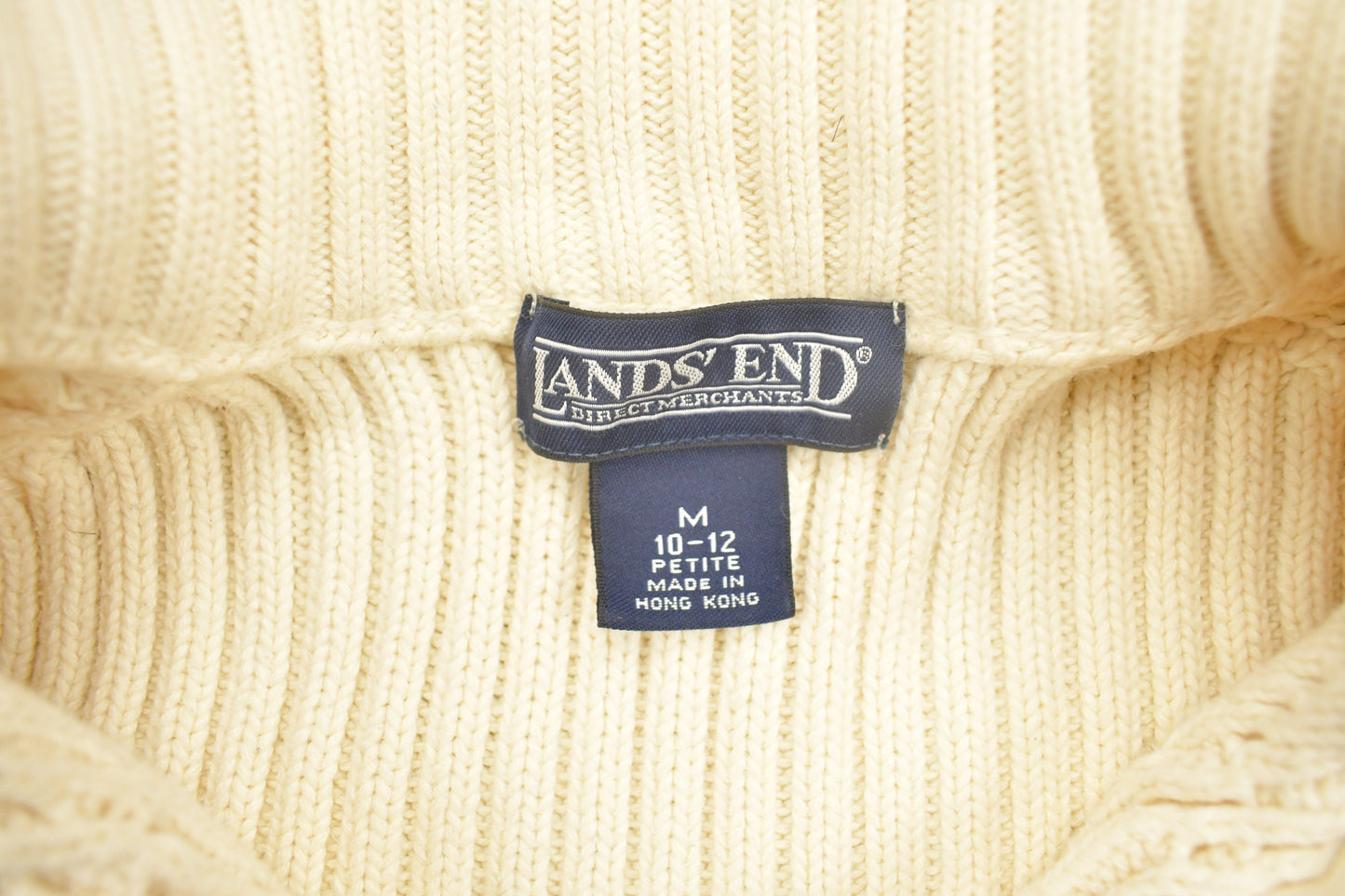 Vintage 1990s Lands End Cream 3D Cable Knit Sweater