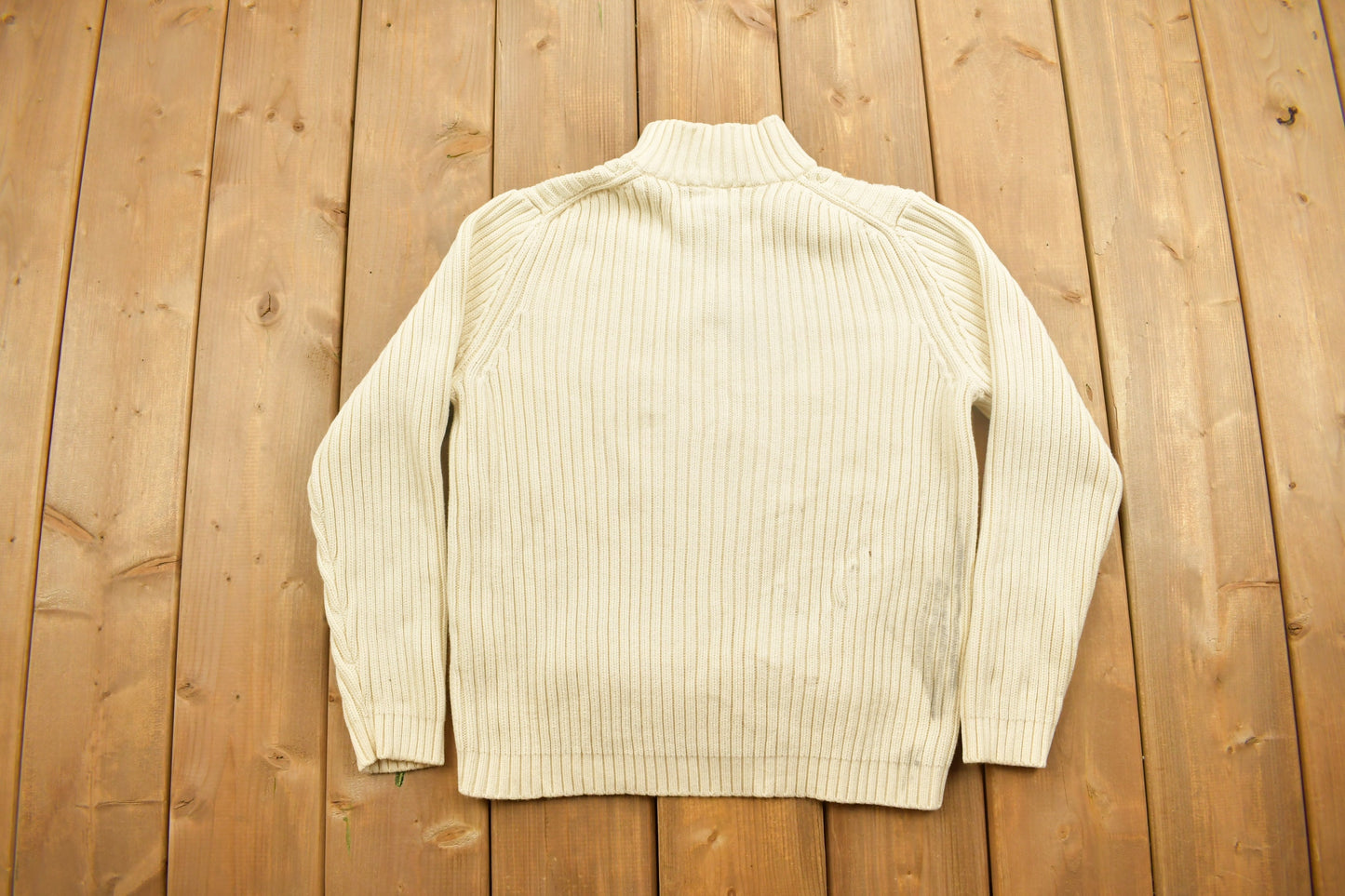 Vintage 1990s Lands End Cream 3D Cable Knit Sweater