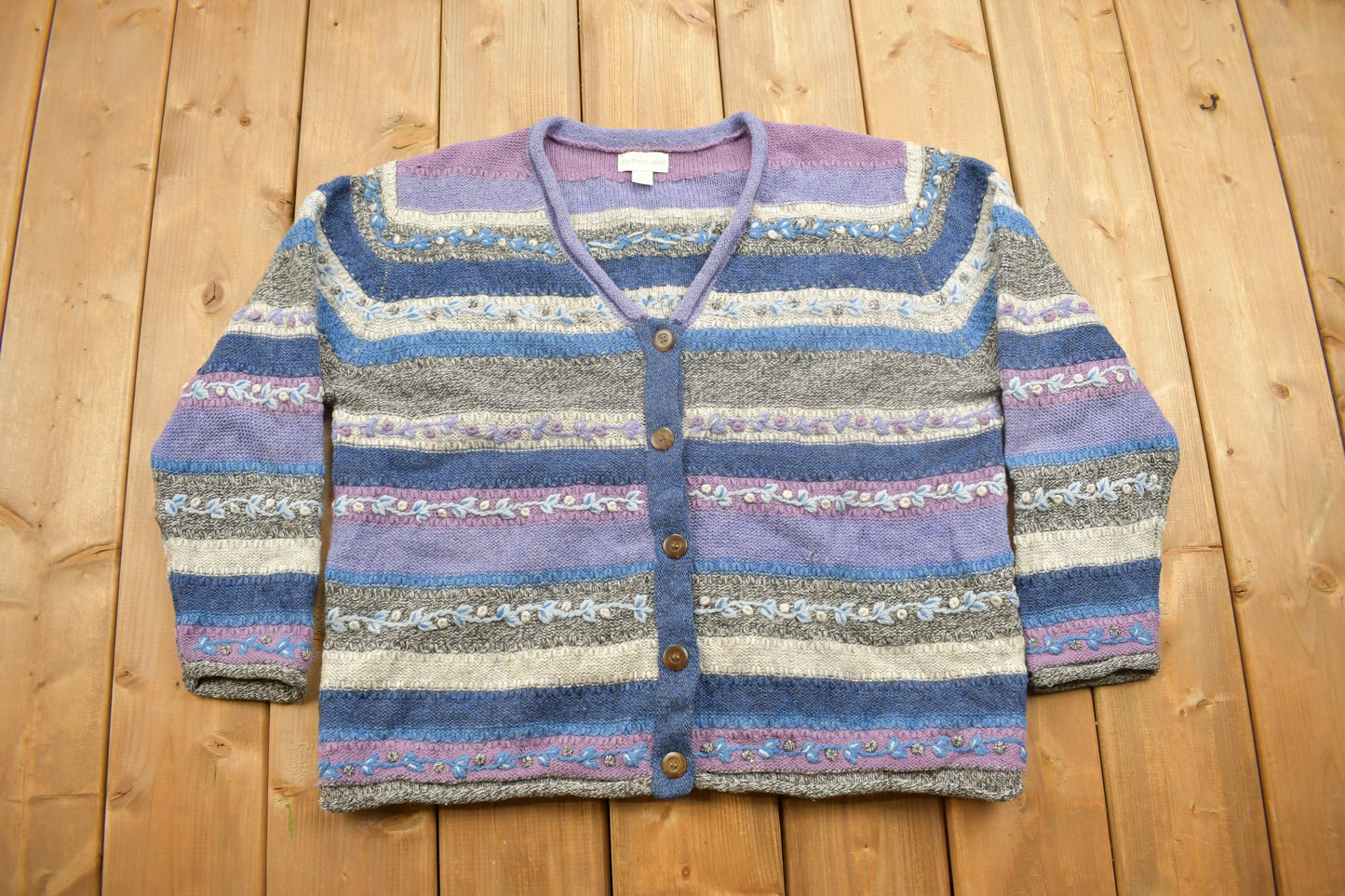 Vintage 1990s Northern Isles Striped Knitted Cardigan Sweater