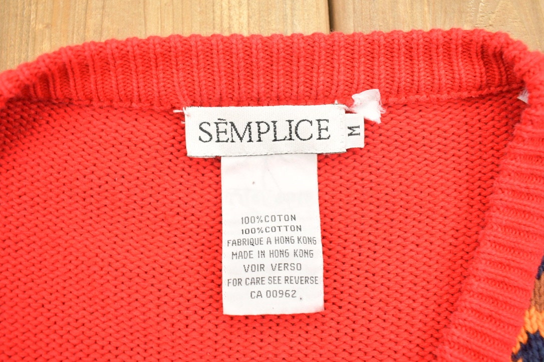 Vintage 1990s Semplice Abstract Knitted V-neck Sweater