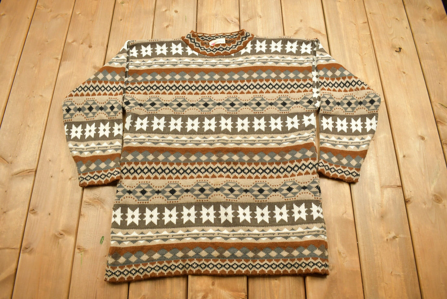 Vintage 1990s Knitted Abstract Pattern Crewneck Sweater