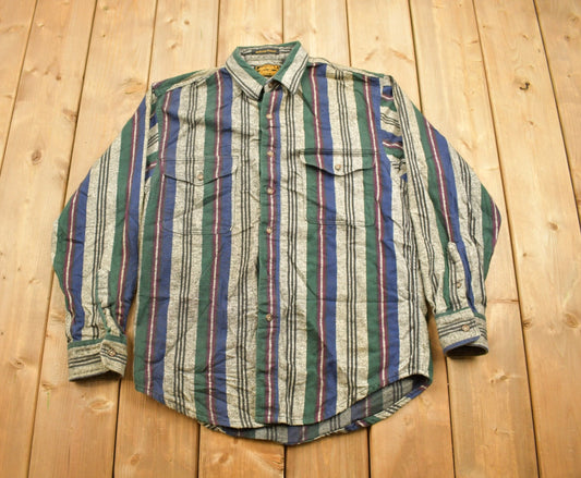 Vintage 1990s Eddie Bauer Striped Flannel Button Up Shirt