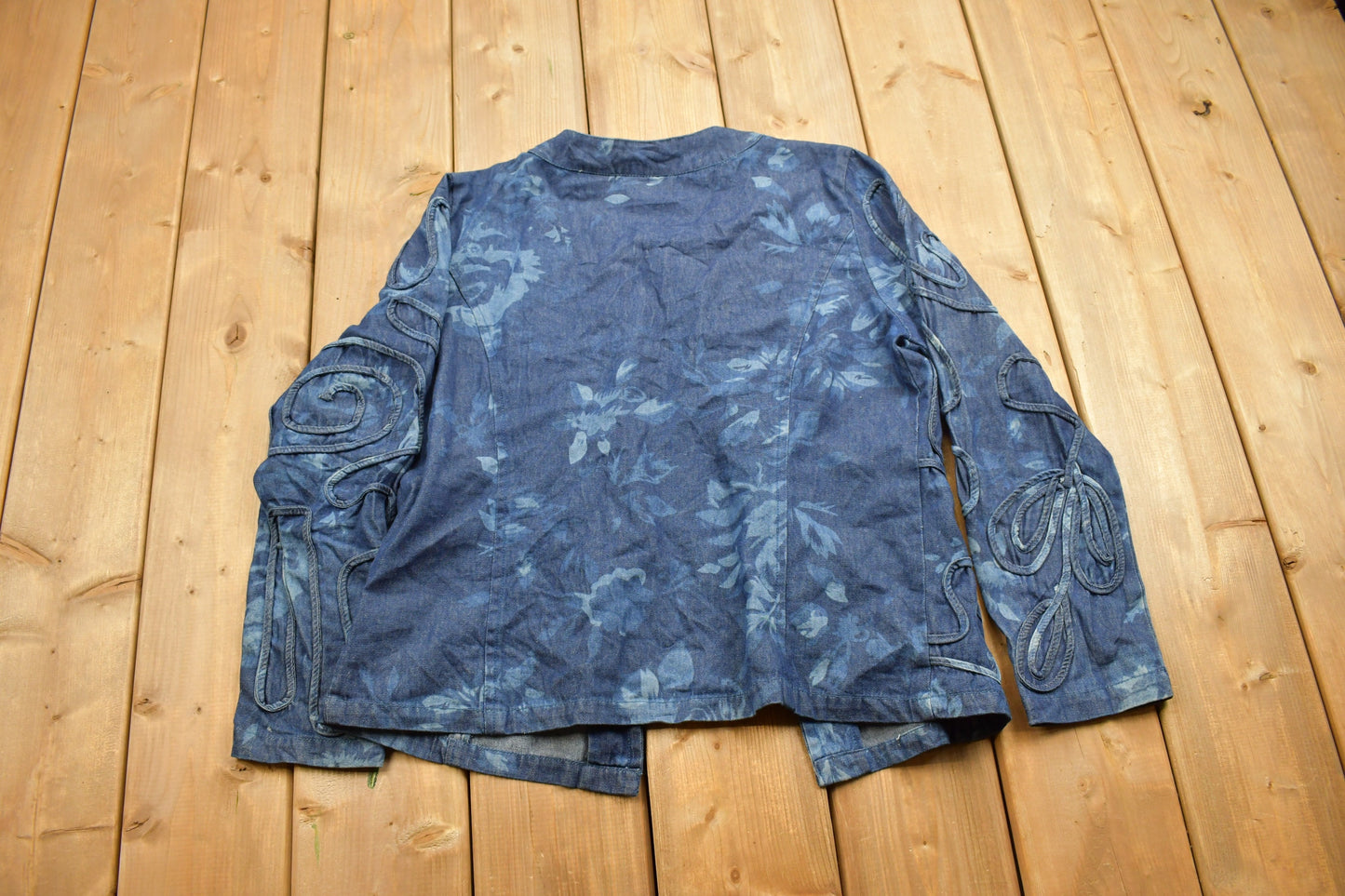 Vintage 1990s Tantrums Embroidered Abstract Pattern Denim Shirt