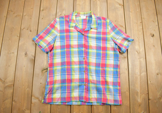 Vintage 1990s Colorful Plaid Short Sleeve Button Up Shirt