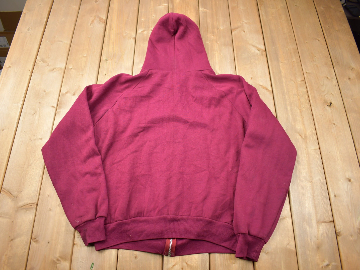 Vintage 1980s Red Blank Thermal Zip Up Hoodie / Made In USA / Streetwear / 80s Hoodie