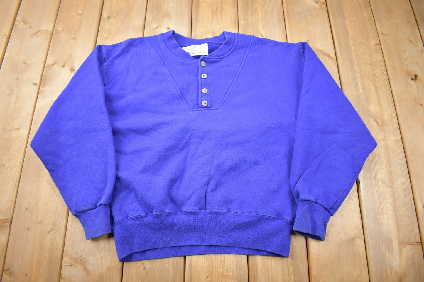 Vintage 1990s LL Bean By Russell Athletics Blank Henley Sweatshirt / Made In USA / 90s Blank / Heavy Weight / Size M