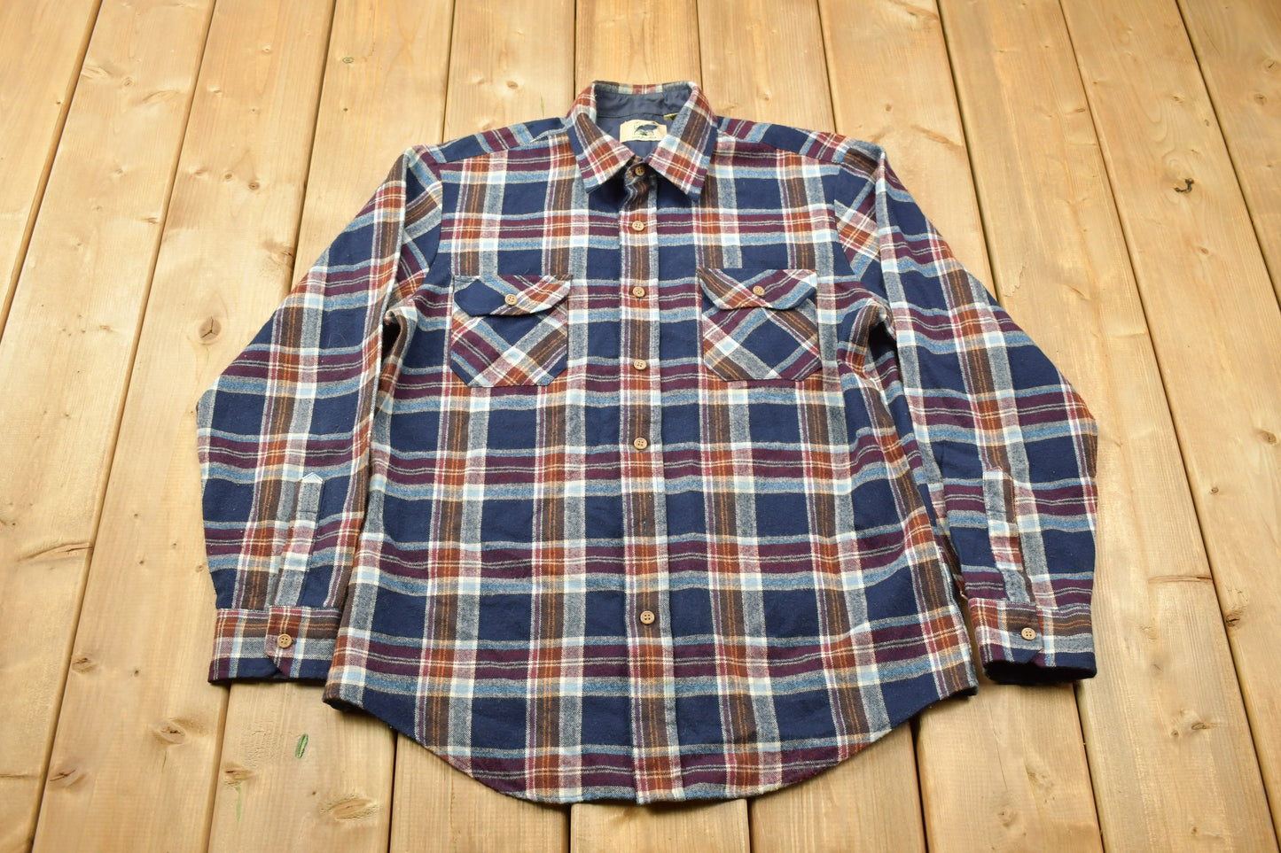 Vintage 1990s Blue Plaid Flannel Button Up Shirt / 1990s Button Up / Vintage Flannel / Plaid Shirt / Button Down / Wool Flannel