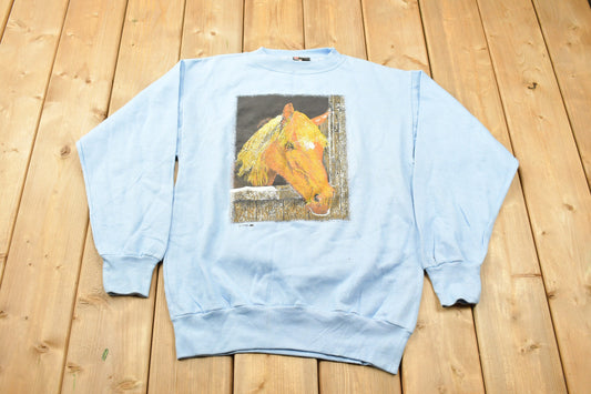 Vintage 1980s Horse Theme Crewneck / Souvenir / Vintage Sweatshirt / Outdoorsman / Wilderness Sweatshirt / Made In USA / Grandma Sweater