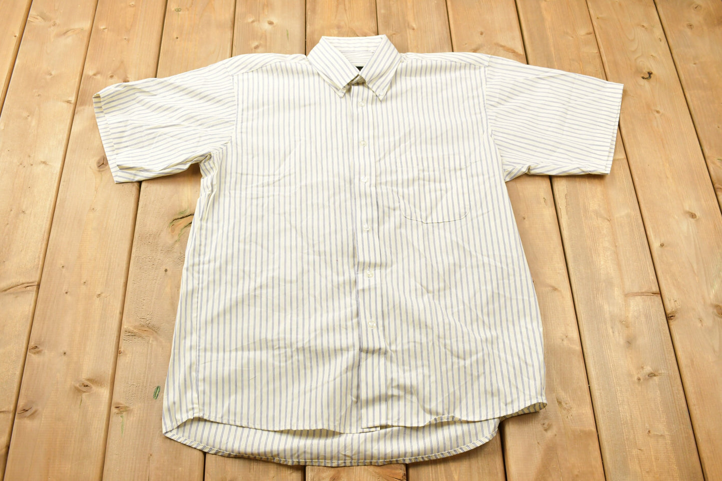 Vintage 1990s Edwards Striped Button Up Short Sleeve Shirt / 1990s Button Up / Vintage Short Sleeve / Basic Button Up / Business Shirt