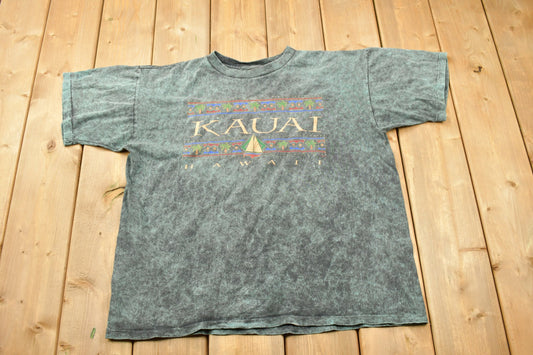 Vintage 1990s Kauai Hawaii Graphic T-Shirt / Aloha / Acid Wash / Streetwear / Retro Style / Single Stitch / Made In USA / 90s Graphic Tee