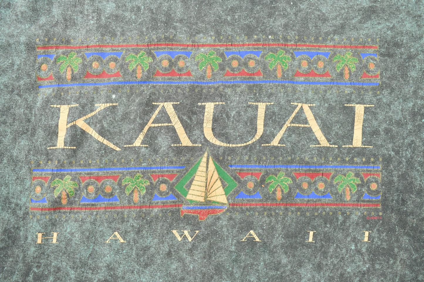 Vintage 1990s Kauai Hawaii Graphic T-Shirt / Aloha / Acid Wash / Streetwear / Retro Style / Single Stitch / Made In USA / 90s Graphic Tee