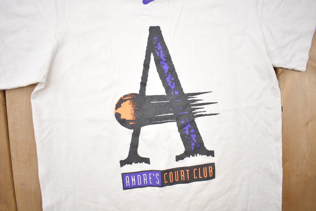 Vintage 1990s Nike Andres Court Club Youth Size Graphic T-Shirt / 90s / Vintage Streetwear / Made in USA / Vintage Nike Grey Tag