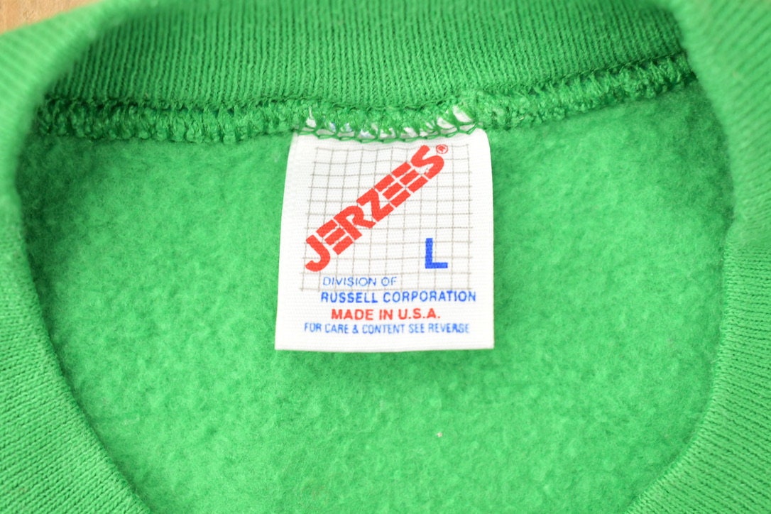 Vintage 1990s Cute Green Christmas Crewneck Sweater / 90s Crewneck / Grandma Sweater / Streetwear / Made In USA / Animal Theme