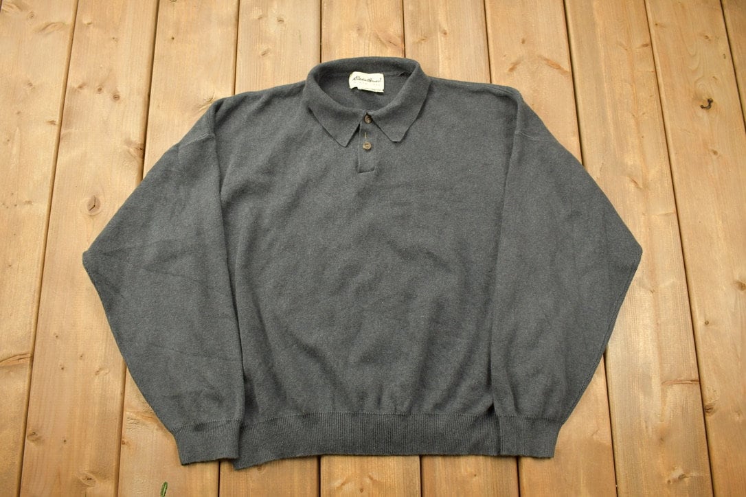 Vintage 1990s Eddie Bauer Grey Quarter Button Knit Sweater / Outdoorsman / 90s Sweater / Streetwear / Hiking / Vintage Eddie Bauer