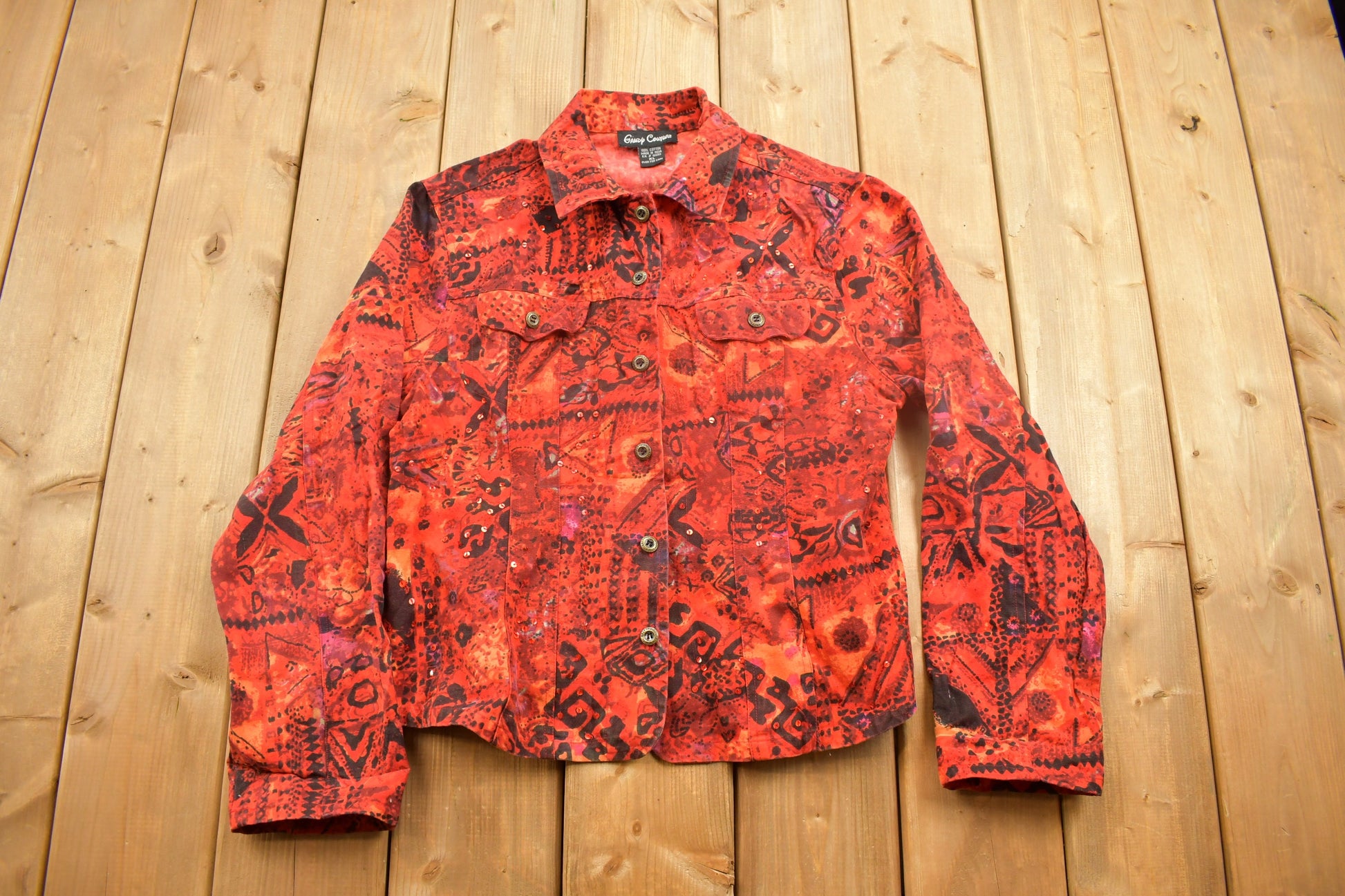 Vintage 1990s Official Jacket Abstract Pattern Denim Jacket