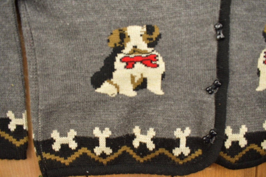 Vintage 1990s Annex Dog Theme Knitted Button Up Sweater