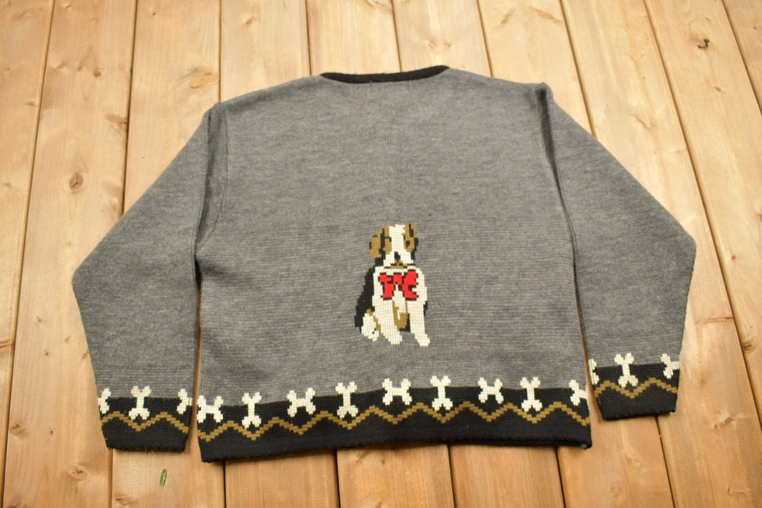 Vintage 1990s Annex Dog Theme Knitted Button Up Sweater