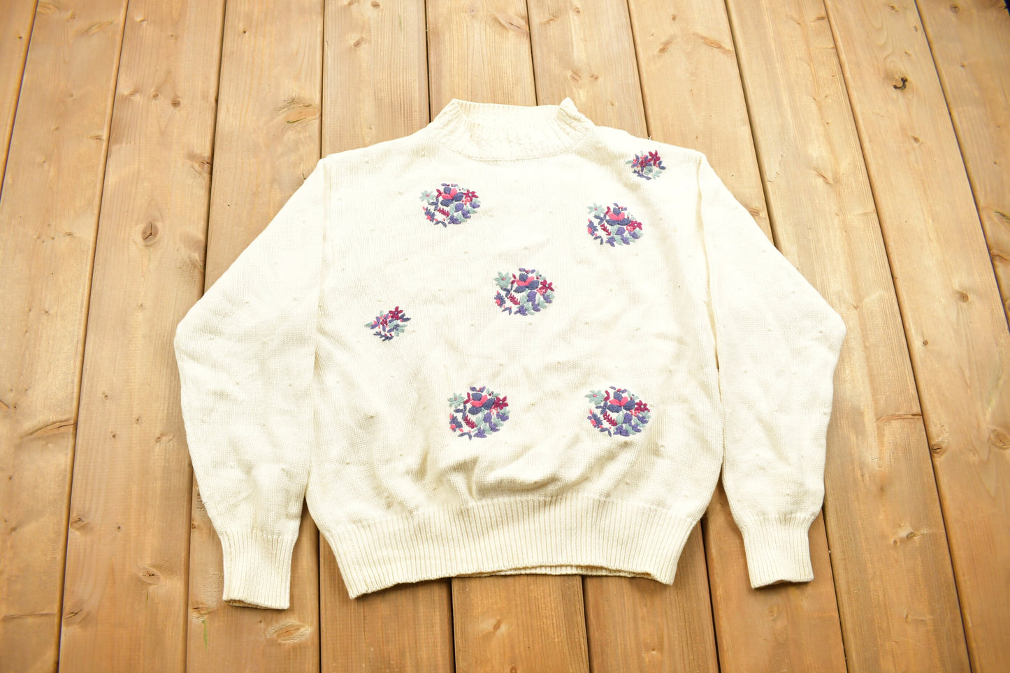 Vintage 1990s Le Moda Floral Theme Knitted Sweater