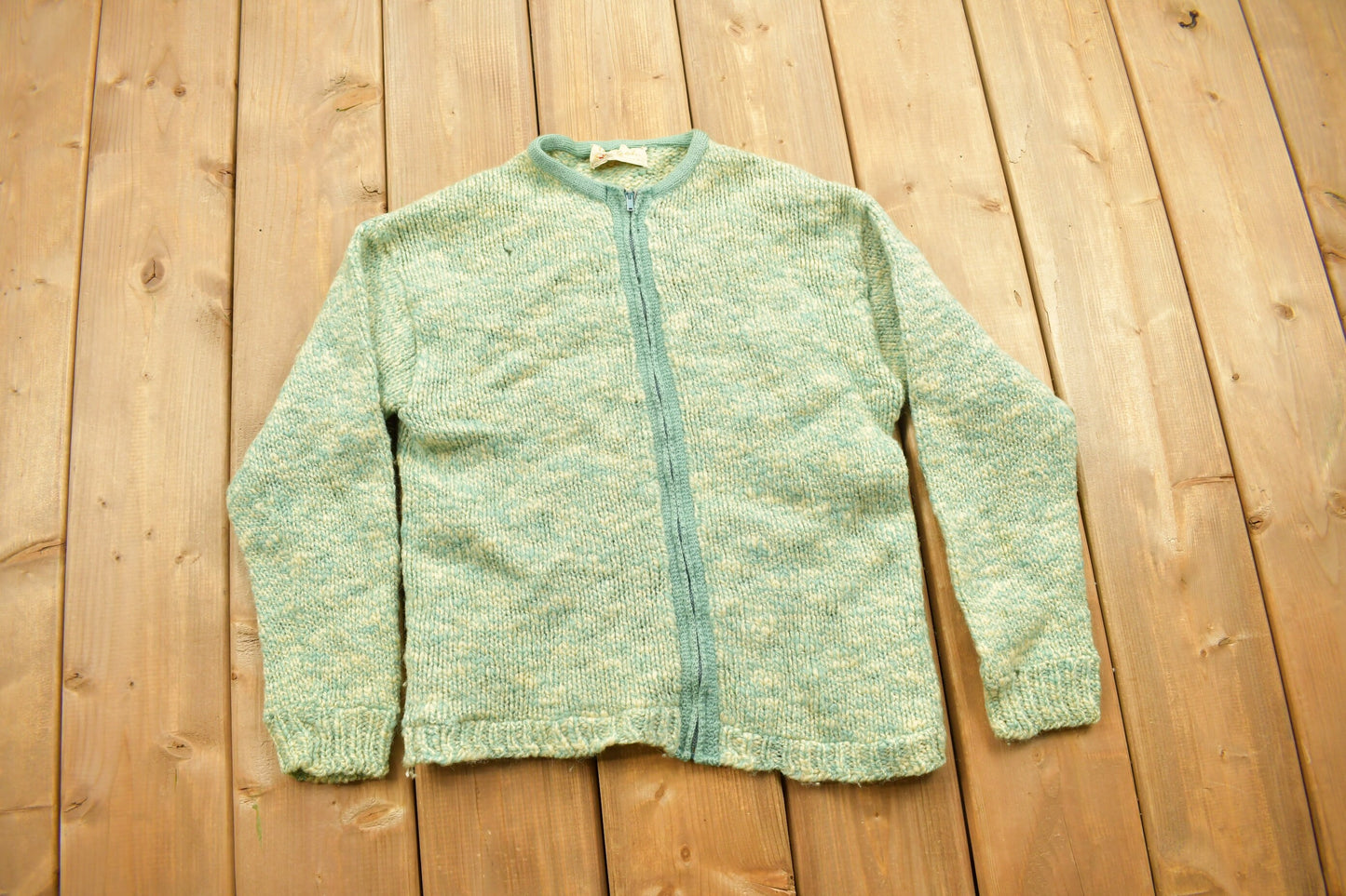 Vintage 1990s Jantzen 100% Wool Knit Zip Up Sweater