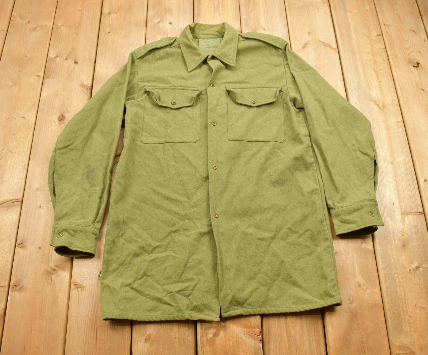 Vintage 1990s Blank Green Military Button Up Shirt