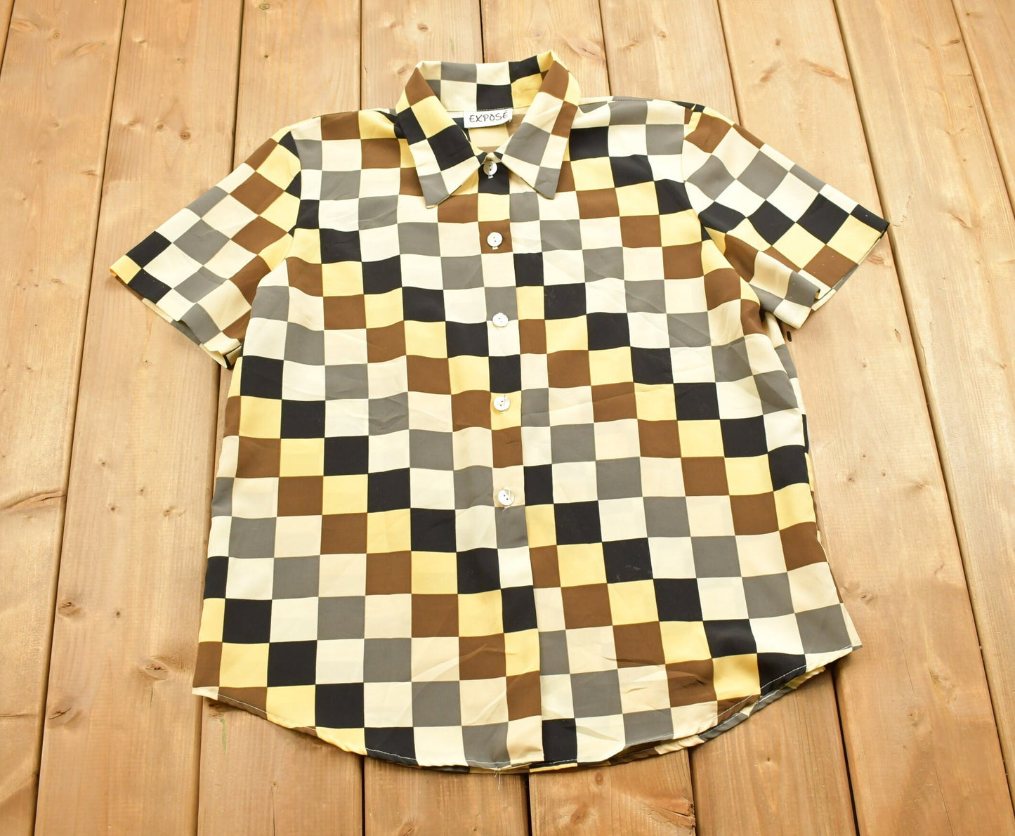 Vintage 1990s Expose Checked Pattern Button Up Short Sleeve Shirt