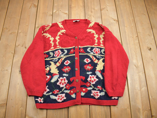 Vintage 1990s Red Holiday Cardigan Sweater