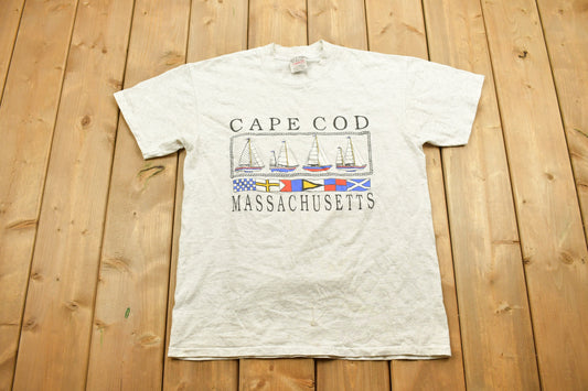 Vintage 1990s Cape Cod Massachusetts Souvenir T Shirt / Streetwear / Made In USA / Vacation Tee / Travel T Shirt / Nautical Theme / Sailing