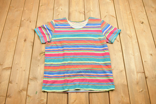 Vintage 1990s Santa Barbara Campus Striped Graphic T Shirt / Vintage T Shirt / Streetwear / Color Block Tee / Single Stitch / Cute T Shirt