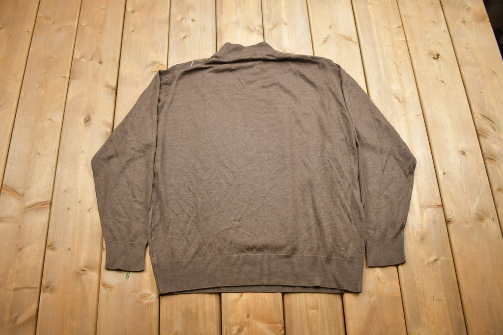 Vintage 1990s 100% Wool Knit Argyle Mock Neck Sweater