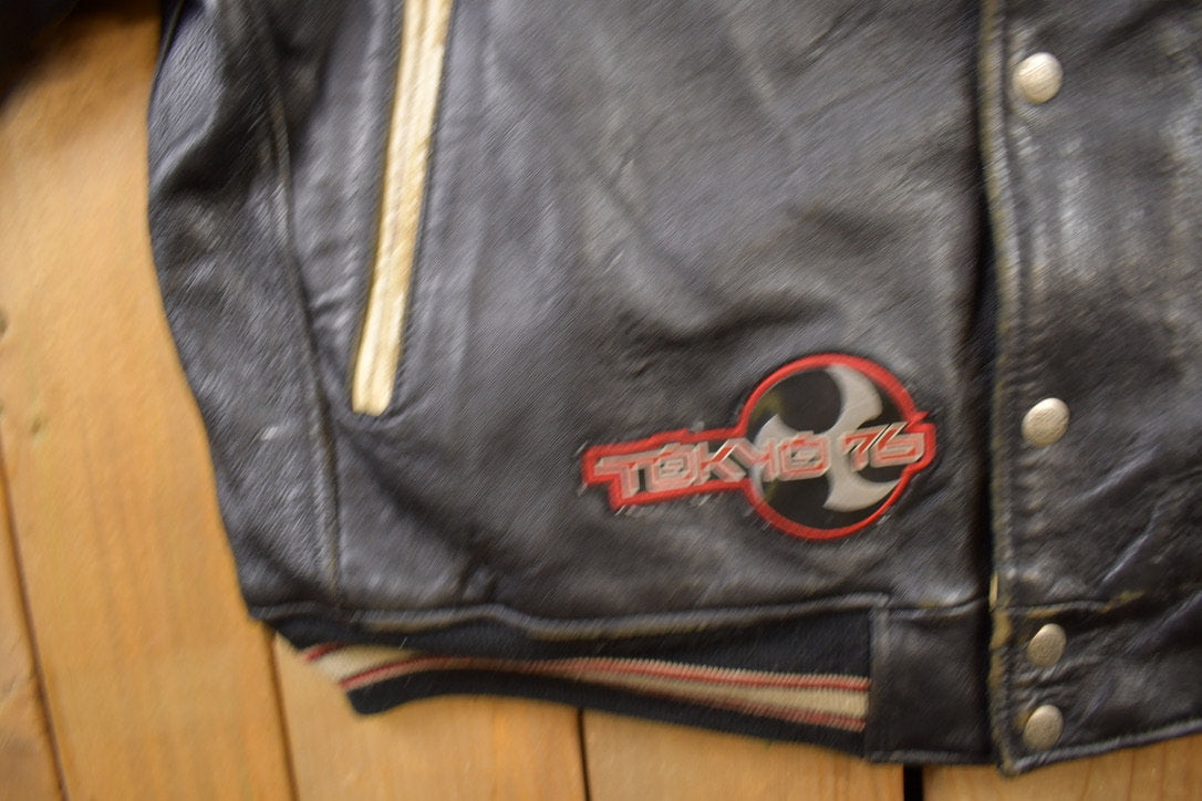 Vintage 1990s Avirex Dragon Eyes Leather Varsity Jacket