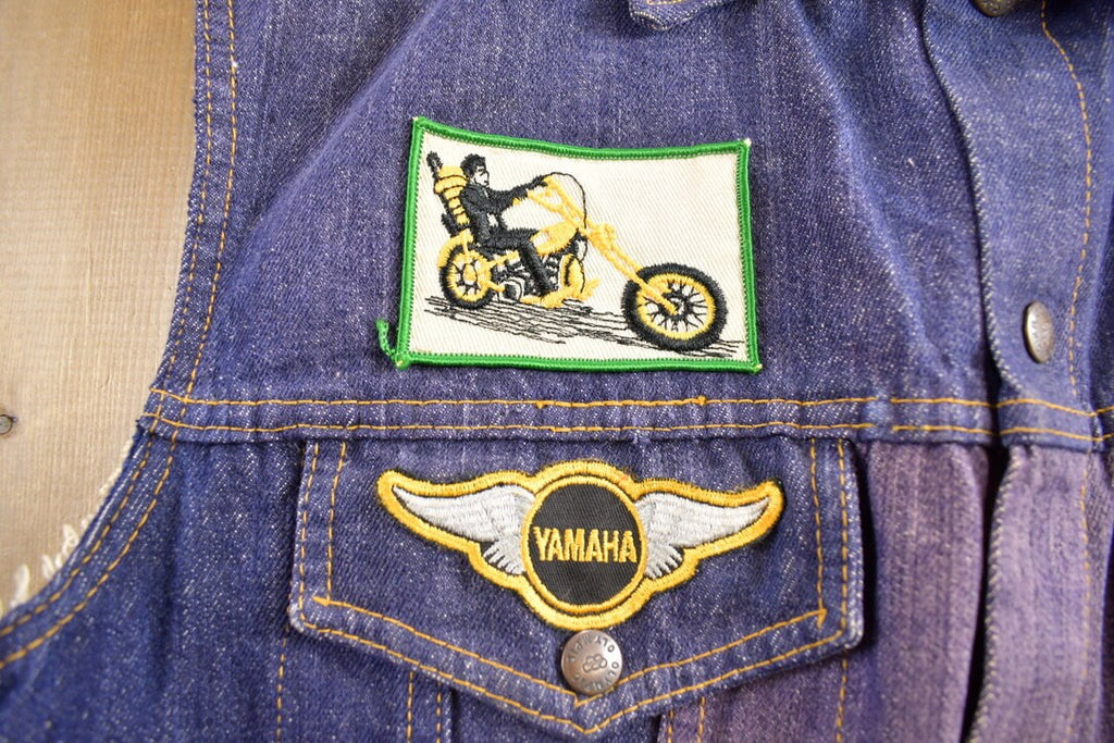 Vintage 1970s Denim Biker Vest With Original Vintage Patches