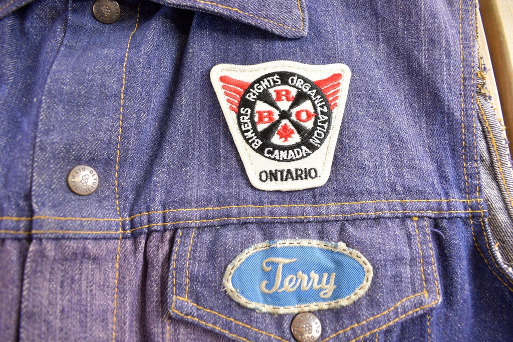 Vintage 1970s Denim Biker Vest With Original Vintage Patches