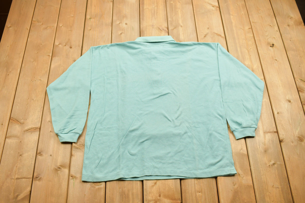 Vintage 1990s Liberto Turquoise Blank Heavy Quarter-button Sweatshirt