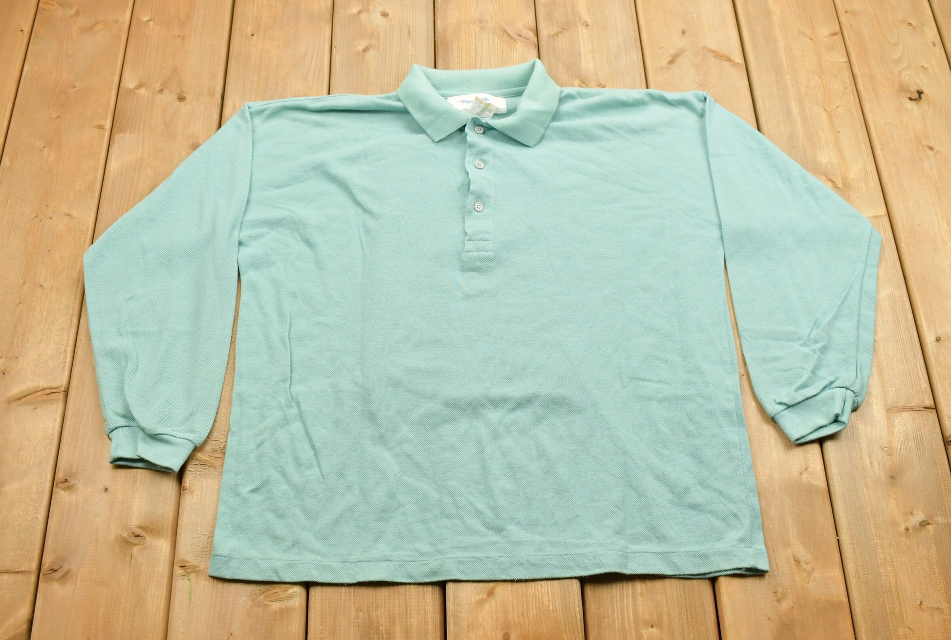 Vintage 1990s Liberto Turquoise Blank Heavy Quarter-button Sweatshirt